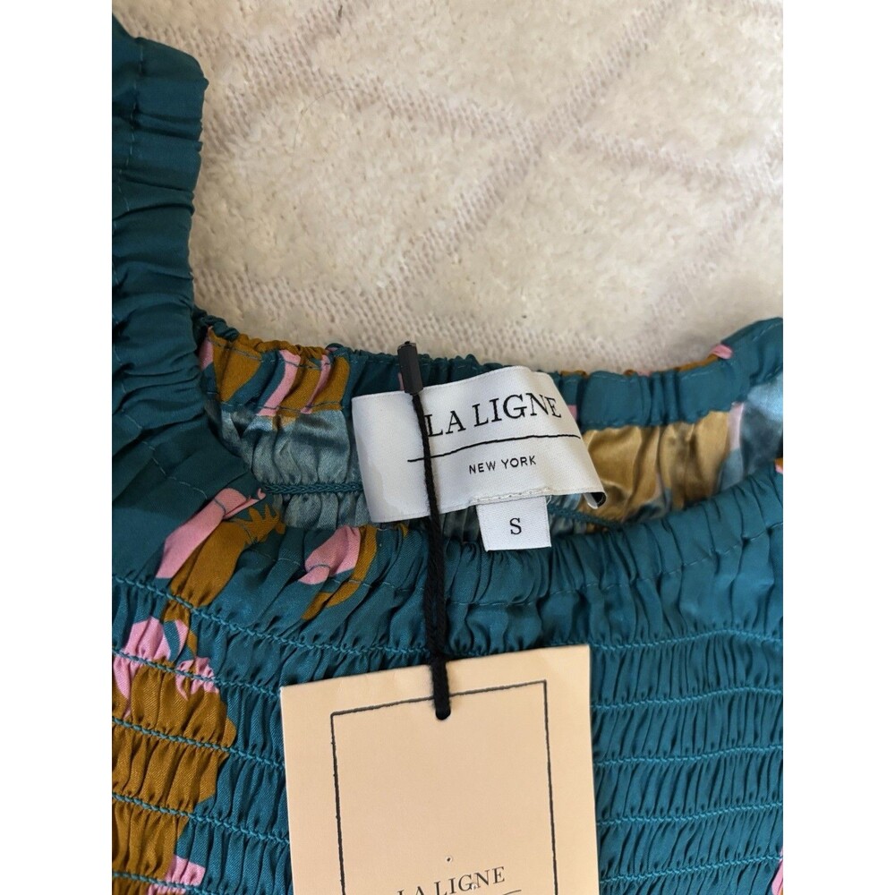 NWT La Ligne Pyper Dress Jade Cognac Bubblegum Floral Print 100% Silk Size S - Picture 13 of 16